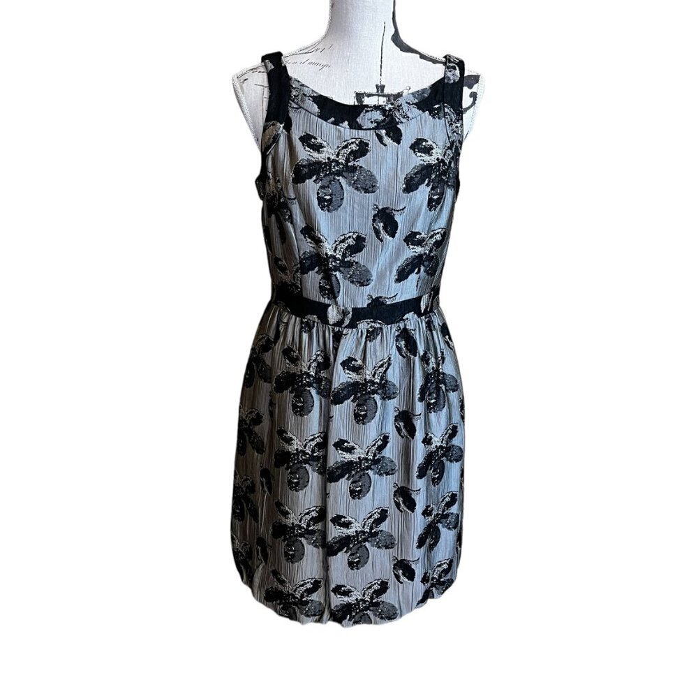 Donna Ricco Dress Black Gray Floral Sleeveless Feminine Cocktail Size 10